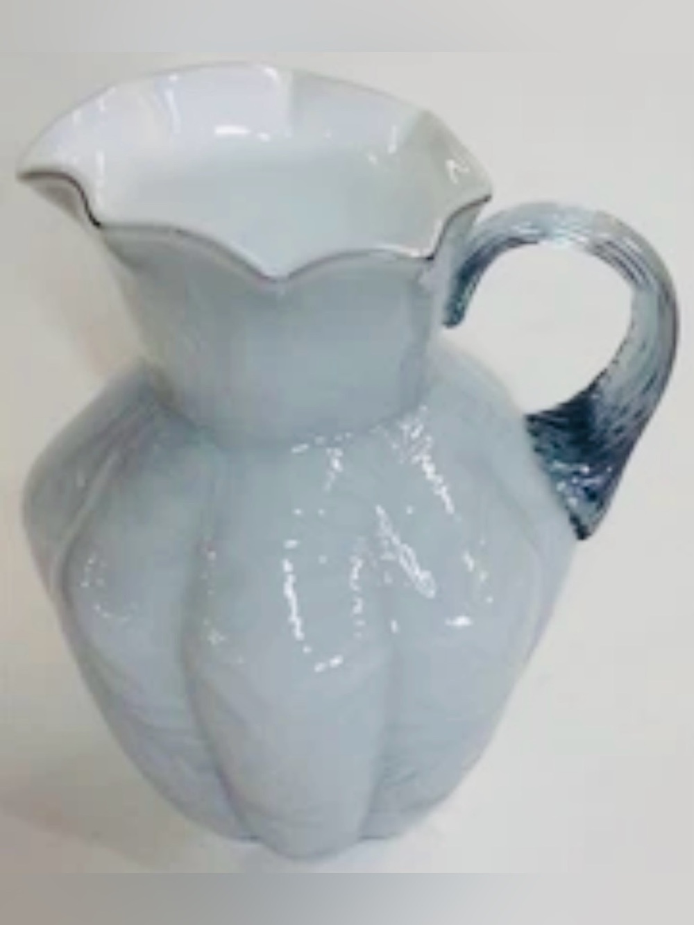 Fenton Art Glass Gray Smoke Pitcher White Cased Interior Fern Pattern Vintage